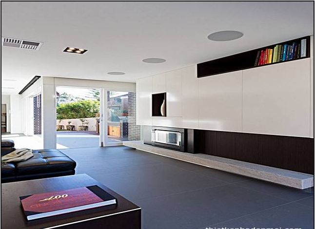 Thiết kế nội thất phòng khách nhà phố mặt tiền 5m hiện đại không gian mở